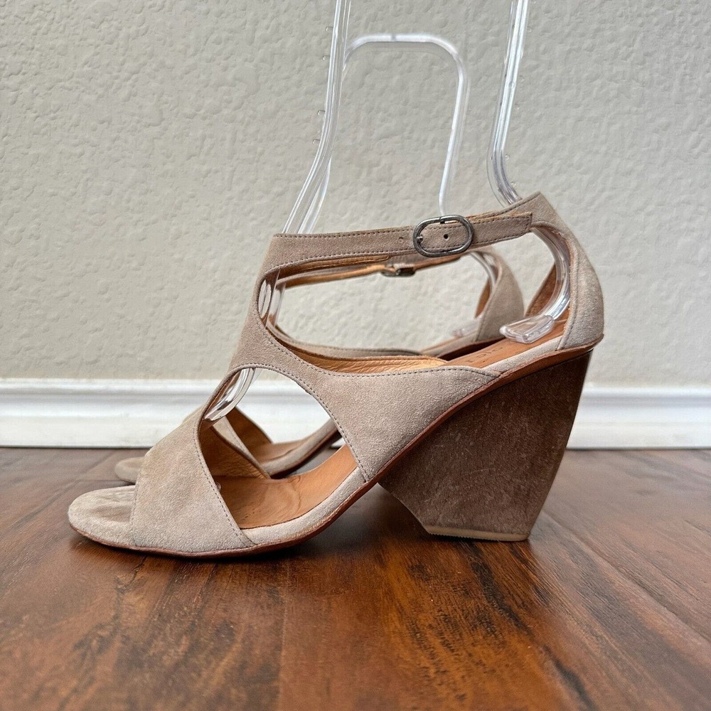 COCLICO Cut Out Ankle Strap Heeled Sandals Taupe Suede Leather